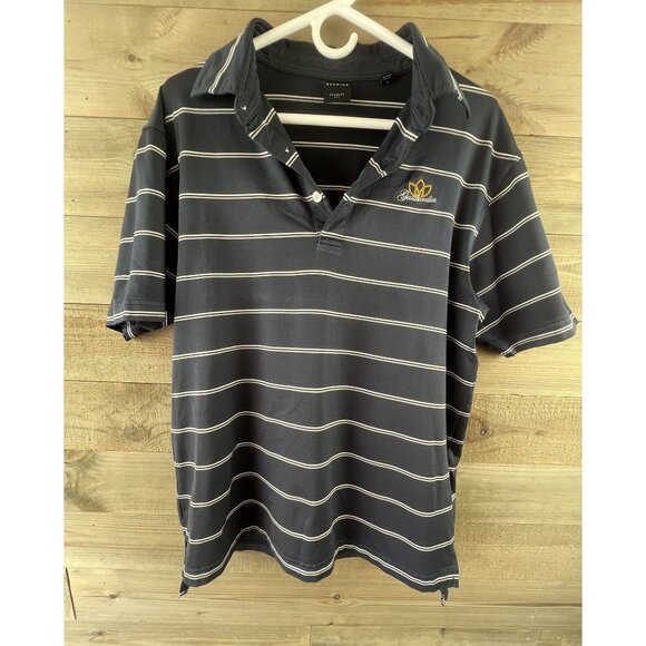 Dunning Mens Shirt Golf Polo Striped Gaillardia Embroidered Navy Size Large - Picture 1 of 9